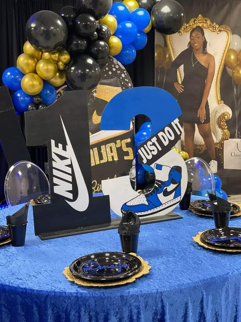 Sneaker Ball Table Centerpieces, Sneaker Ball Birthday Party Ideas, Nike Birthday Party Ideas, Sneaker Ball Party Decorations, Sneaker Ball Party Ideas, Nike Birthday, Sweet 16 Cinderella Theme, Sneaker Ball Party, Sneaker Gala