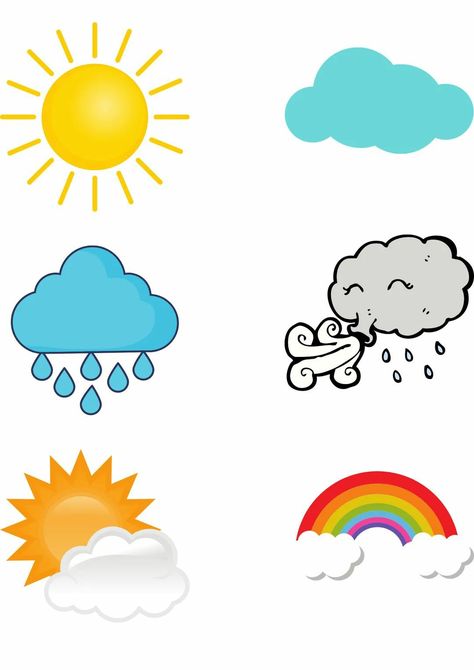 Weather Drawing, Weather Activities Preschool, Weather Clipart, Weather Activities For Kids, Space Crafts For Kids, Flower Crafts Kids, Weather Crafts, Weather Theme, Weather Symbols