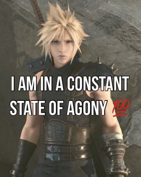 Ff7 Wallpaper Desktop, Final Fantasy Memes Funny, Cloud Strife Meme, Cloud Final Fantasy Vii, Final Fantasy Poster, Final Fantasy Pfp, Final Fantasy Crisis Core, Final Fantasy Funny, Final Fantasy Cloud Strife