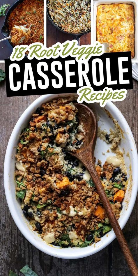 collage of root vegetable casseroles. Recipes With Root Vegetables, Root Vegetable Casserole Recipes, Root Veggie Recipes, Veggie Casserole Recipes Thanksgiving, Veg Casserole Recipes, Root Vegetable Casserole, Casserole Recipes Vegetarian, Root Vegetable Recipes, Slow Cooker Vegetable Recipes