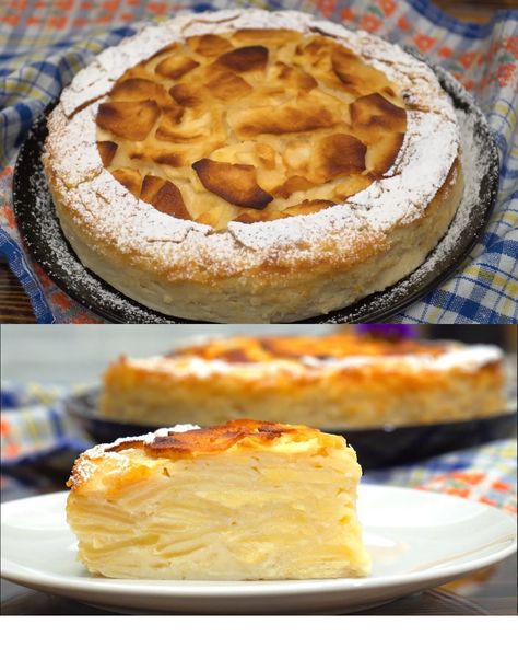 Delicious French Apple Pie - Greenku Recipes Apple Flan Recipe, French Apple Pie With Icing, Russian Apple Pie, French Apple Custard Pie, French Apple Pie, Apple Custard Pie, French Pie, French Custard, Apple Pie Filling Recipes