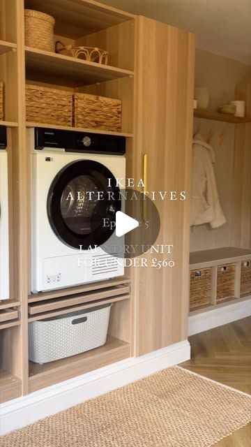 Ikea Pax Hack Laundry Room, Square Laundry Room Ideas, Ikea Washing Machine Cabinet, Ikea Metod Laundry, Laundry Ikea Hack, Ikea Pax Laundry Room, Ikea Pax Laundry, Pantry Utility Room Combo, Ikea Utility Room