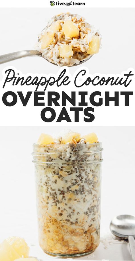 With just 8 ingredients, these pineapple overnight oats are incredibly easy to throw together! Packed with tropical flavor and made in 5 minutes, they are a healthy breakfast that doubles as the ultimate meal prep. Pina Colada Overnight Oats, Pineapple Breakfast, Blueberry Overnight Oats, Oat Recipes Healthy, Vegetarian Comfort Food, Overnight Oats Recipe Healthy, Oat Smoothie, Easy Brunch Recipes, Dried Pineapple