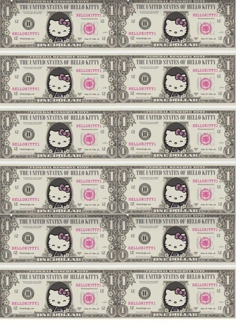 Hello Kitty Dollar Bill, Hello Kitty Envelope Template, Hello Kitty Things To Print, Things To Print Out When Bored, Stuff To Print Out, Hello Kitty Money, Hello Kitty Invitation Card, Hello Kitty Birthday Theme, Hello Kitty Print