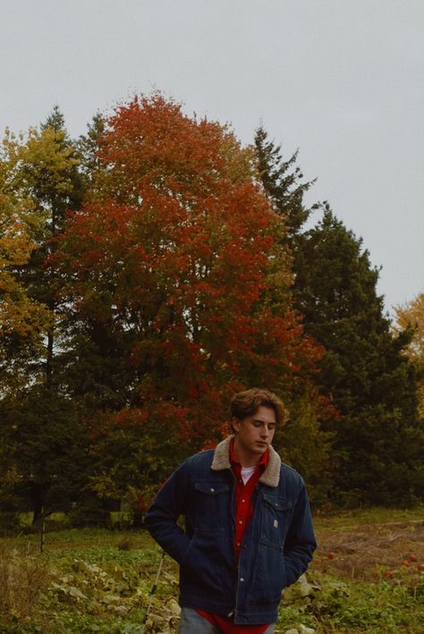 jean jacket, autumn trees, pumkin patch Fall Season Outfits Men, Autumn Men Photoshoot, Mens Fall Photoshoot, Fall Senior Boy Picture Ideas, Men’s Fall Outfits Photoshoot, Men’s Fall Photoshoot, Fall Senior Pictures Men, Fall Senior Boy Pictures, Fall Photoshoot Men