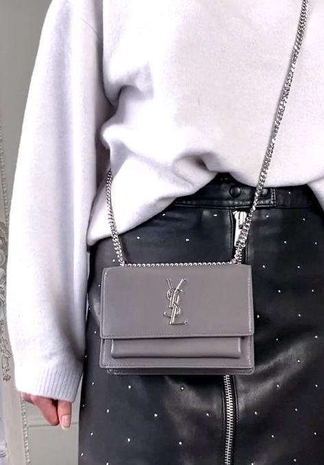 YSL Sunset Mini Bag | The Ultimate Review and Outfit Video of this Saint Laurent Bag | Handbagholic Grey Ysl Bag, Handbags Video, Saint Laurent Sunset Bag, Ysl Sunset Bag, French Handbags, Melie Louis Vuitton, Bags Video, Louis Vuitton Bag Outfit, Bags Ysl