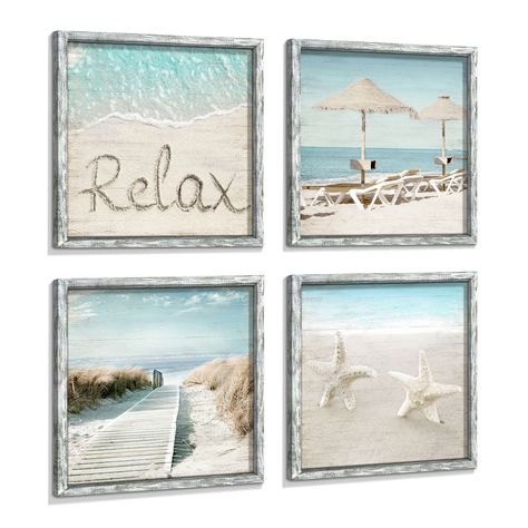 PRICES MAY VARY. Size: The size of this relax coastal pictures wall art is 16”W x 16”H x 4 panels, available in a selection of sizes to suit your space, arrange the order of placement freely according to your own preferences Feature: Rows of parasols along the coast and gravel paths leading to the sea can make you feel relaxed, the clam beach pictures wall art not only to accent your existing decor, but also to create the perfect ambiance (Copyright licensed image with high resolution definition Art Collection Wall, Seascape Artwork, Beach Bedroom Decor, Wooden Artwork, Coastal Artwork, Seascape Wall Art, Beach Picture, Beach Artwork, Coastal Beach Decor