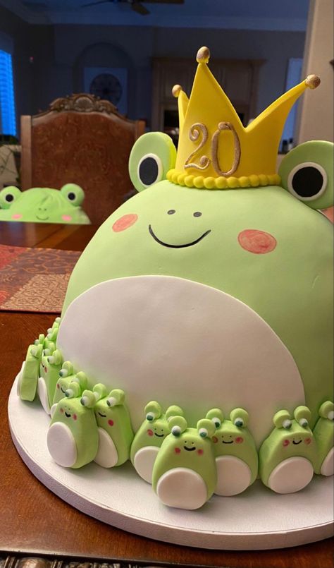 Frog Theme Cake, Squishmallow Cake, 20th Birthday Cake, My 20th Birthday, Frog Food, Frog Birthday Party, Frog Party, Frog Cake, 20 Birthday Cake