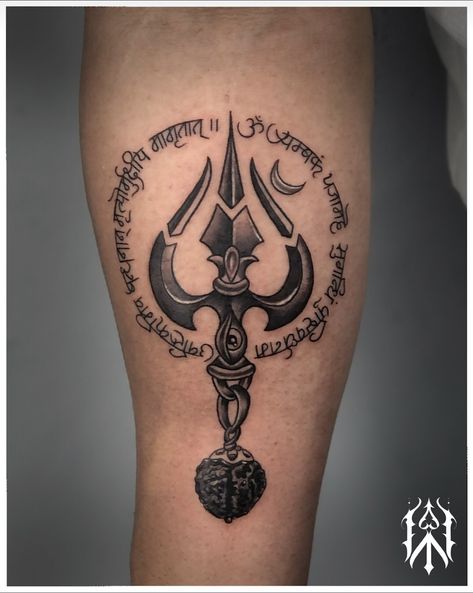 trishul with rudraksh and mantra tattoo Trishul With Rudraksh Tattoo Designs, Rudraksh Tattoo, Trishul Tattoo Designs, Trishul Tattoo, Mantra Tattoo, Om Tattoo, Neck Tattoo, Mantra, Tattoo Designs