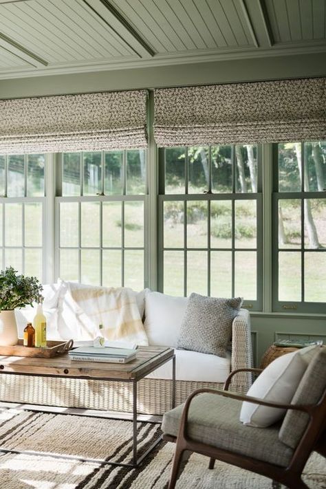 Sunroom Paint Colors, Green Sunroom, Dreamy Living Room, Green Headboard, Green Painted Walls, Warm Wood Flooring, Dark Green Walls, Cozy Fall Decor, White Fireplace