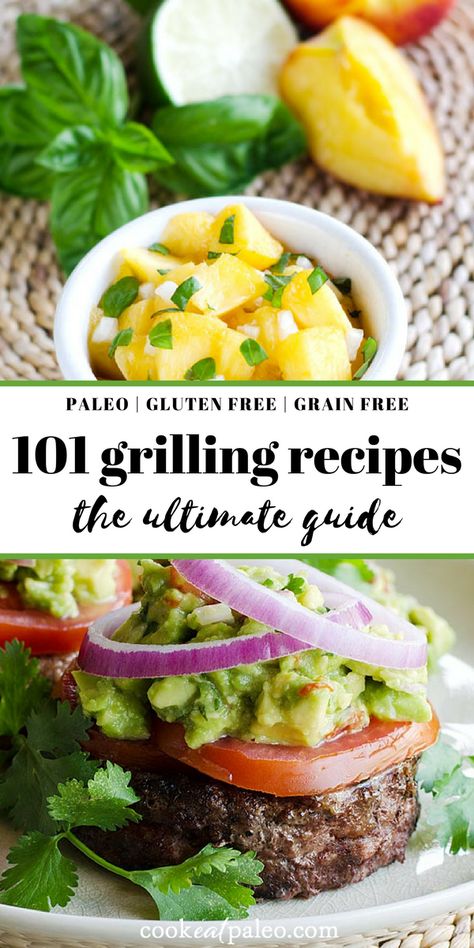 Fire up the grill, it's barbecue season! This ultimate guide to summer grilling includes 101 paleo recipes, resources, and tips for your cookout. The perfect place to find your paleo, gluten-free, grain-free BBQ recipes! Easy Grill Recipes, Paleo Recipes Lunch, Fish Burgers, Easy Grilling Recipes, Easy Summer Dinners, Healthy Grilling Recipes, Scrumptious Food, Grilled Dinner, Healthy Grilling