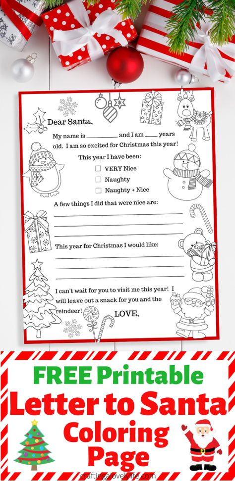 Your kids will love creating a personal Letter to Santa! Have your kids fill out and color this FREE printable Letter to Santa Template each year! They become an awesome keepsake to look back on when kids are older. #Christmascrafts #activitiesforkids #Christmas #coloringpages #freeprintable #Christmascraftforkids #Christmasprintable Christmas Letter Template Free, Kids Christmas Letter, Christmas Letter To Santa, Letter To Santa Template, Letter To Santa Printable, Free Letters From Santa, Santa Coloring, Christmas Letter Template, Santa Mailbox