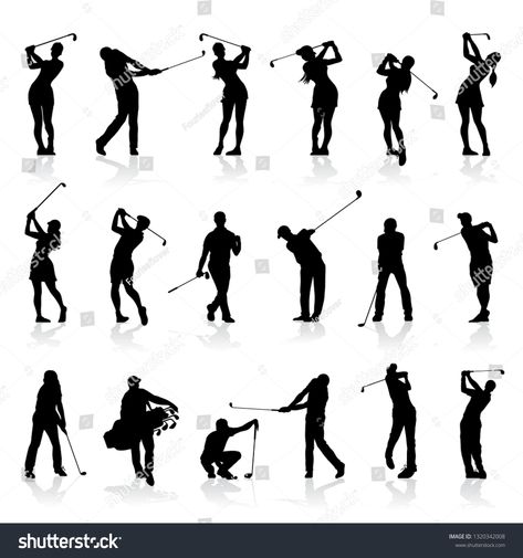 Golf Poses, Golf Logo Design, Person Silhouette, Free Woman, Pencil Drawings For Beginners, Golf Logo, Silhouette People, Golf Set, Golf Player