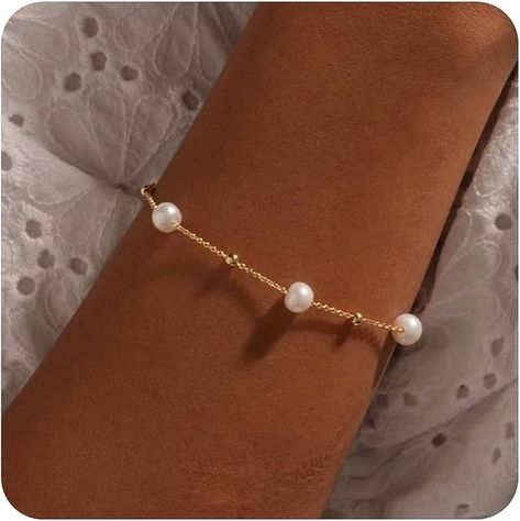 Stainless Steel Adjustable 18K Gold Dainty Pearl Bead Link Simple Cute Women's Bracelet Trend Bridesmaid Jewelry Gifts for Girls Delicate Gold Bracelet, Multi Chain Bracelet, Gold Pearl Bracelet, Pearl Bracelet Gold, The Prom, 18k Gold Bracelet, Trending Bracelets, Pearl Bracelets, Bridesmaid Gifts Jewelry