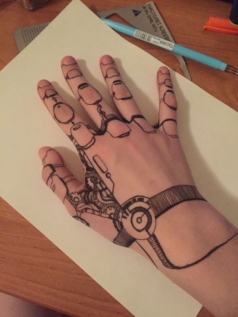 Marionette Tattoo, Biomech Tattoo, Aesthetic Tattoo Ideas, Cyberpunk Tattoo, Tattoo Artist Tattoo, Tattoo Design Tattoo, Pen Tattoo, Sharpie Tattoos, Hand Doodles