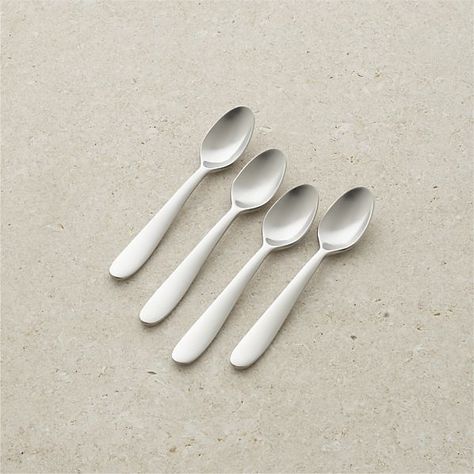 Set of 4 Fusion Espresso Spoons Silverware Sets, Crate Barrel, French Wine, Butter Knife, Coffee Spoon, Steak Knives, Bar Ideas, Serving Utensils, Spoon Set