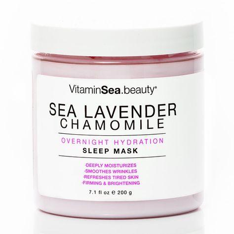 Amazon.com : VitaminSEA.beauty Sea Lavender & Chamomile Overnight Hydration Sleep Face Mask : Beauty Night Face Mask, Sea Lavender, Lavender And Chamomile, Skin Firming, Sleep Mask, All Skin Types, Coconut Oil Jar, Candle Jars, Skin Types