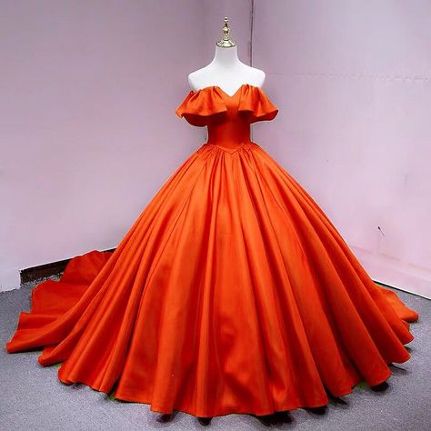 Orange Ball Gown, Ball Gown Prom Dresses, Orange Prom Dresses, Gown Prom Dresses, Satin Ball Gown, Dresses Quinceanera, Wedding Dresses Satin, Long Evening Gowns, Ball Gowns Evening