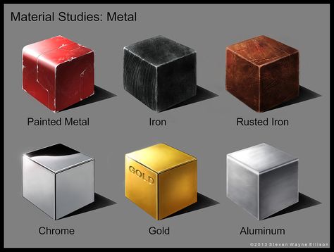 Painting Studies, Material Studies, Texture Drawing, Digital Texture, Industrial Design Sketch, Cube Design, Material Textures, Chrome Metal, Metal Texture