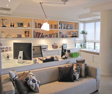 simple, clean, calming Living Room Office Combo, Living Room Design Inspiration, Contemporary Office, Office Layout, Trendy Living Rooms, Home Office Storage, Modern Home Office, Home Office Space, Trendy Home