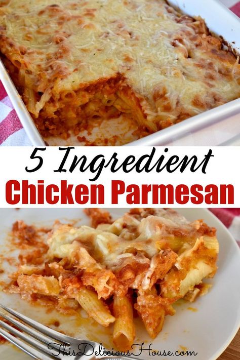 Chicken Parmesan Casserole is an easy 5-ingredient meal that the entire family will love! Plus, this recipe comes together in 10 minutes and is great for weeknight dinners. #chickenparmesan #casserole Casserole To Freeze, Costco Rotisserie Chicken, Costco Chicken, Parmesan Casserole, Chicken Parmesan Casserole, Chicken Parmesan Pasta, Easy Chicken Parmesan, Simple Chicken, Cheese Chicken