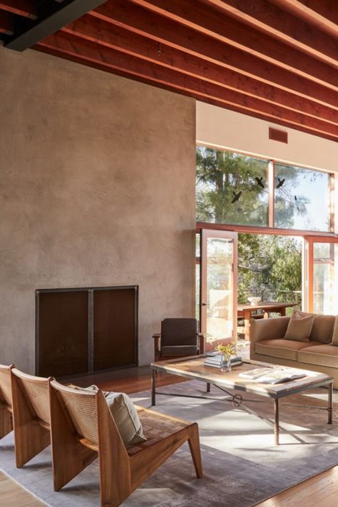 Soft Industrial Living Room, Soft Brutalism Interior, Brutalist Living Room, Wood Concrete Interior, Brutalism Interior, Kathryn Bigelow, Neo Industrial, Brutalist Interior, Education Design Interior