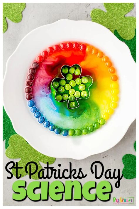 Impress your kids with this pretty rainbow science experiment that is not only educational, but really fun too. This st patricks day science is perfect for toddler, preschool, pre-k, kindergarten, and first grade students. As it only requires a couple simple materials, you can try this st patricks day activity when you only have 5 minutes for a quick st patricks day activity for preschoolers! Fun St Patricks Day Activities For Kids, St Patricks Day Science For Toddlers, Fun Saint Patricks Day Activities, St Paddy’s Day Activities For Kids, First Grade St Patricks Day Craft, St Patrick’s Day Lessons For Kids, Saint Patrick’s Day Science Experiment, Shamrock Science Preschool, St Patrick’s Day Party Ideas Preschool