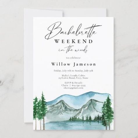 Camping Bachelorette Weekend in the Woods for $2.85 - Bachelorette Card Lake Bachelorette Party, Bachelorette Card, Lake Bachelorette, Lake Weekend, Camping Invitations, Camping Bachelorette, Itinerary Invitation, Lake Theme, Bachelorette Invite