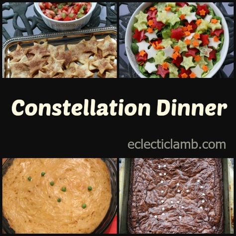 Zodiac Stargazing themed dinner Eclipse Recipes, Bento Cute, Themed Dinners Ideas, Kiwi Salsa, Cinnamon Tortilla Chips, Homemade Cheese Sauce, Cinnamon Tortillas, Space Food, Themed Dinner