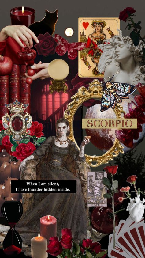 Scorpio Vibes Aesthetic Wallpaper, Scorpio Birthday Aesthetic, Scorpio Midheaven Aesthetic, Venus Scorpio Aesthetic, Scorpio Rising Style, Venus In Scorpio Aesthetic, Scorpio Vibes Aesthetic, Scorpio Collage, Scorpio Moon Aesthetic