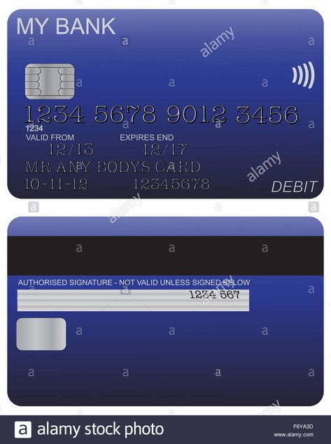 Download this stock image: Front and back of blue debit card design with detail isolated on a white background - F6YA3D from Alamy's library of millions of high resolution stock photos, illustrations and vectors. Debit Card Design Background, Debit Card Design, Banks Logo, Atm Card, Beautiful Tiaras, Wallpaper Flowers, Android Wallpaper Flowers, Some Body, Tax Refund