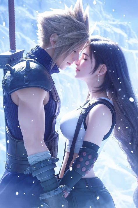 Ff7 Cloud And Tifa, Cloud Strife X Tifa Lockhart, Tifa Ff7, Ff7 Cloud, One Direction Collage, Ff7 Remake, Final Fantasy Cloud, Shooting Ideas, Cloud And Tifa