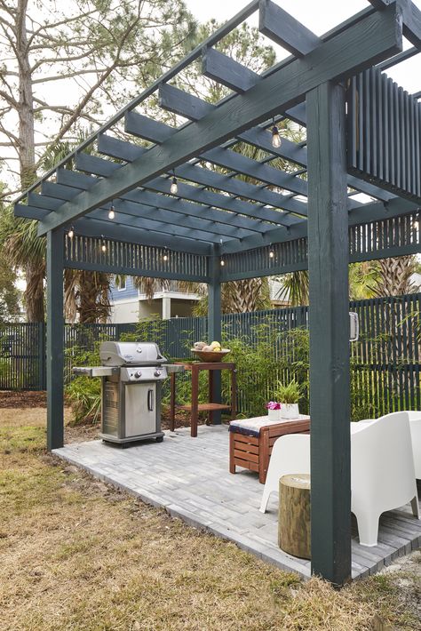 Patio With Gazebo, Detached Patio, Small Gazebo, Cottage Outdoor, Backyard Structures, Gazebo Roof, Life On The Edge, Louvered Pergola, Grill Gazebo