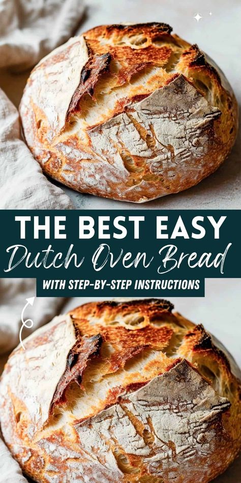 Make homemade bread with this easy Dutch oven bread recipe. A perfect sourdough alternative, this artisan bread is great for dipping soups and stews. Enjoy homemade crusty bread with simple steps. Dutch Oven No Knead Bread, Crusty Bread Recipe, Basic Bread Recipe, Oven Bread, Dutch Oven Bread, Knead Bread Recipe, Homemade Bread Recipes Easy, Artisan Bread Recipes, Knead Bread