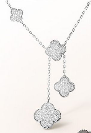 Van Cleef & Arpels Magic Diamond and White Gold Alhambra Necklace Van Clef, Van Cleef Necklace, Alhambra Necklace, Van Cleef And Arpels Jewelry, Diamond Pendent, Jewellery Art, Four Leaf Clover Necklace, Van Cleef And Arpels, Fantasy Closet