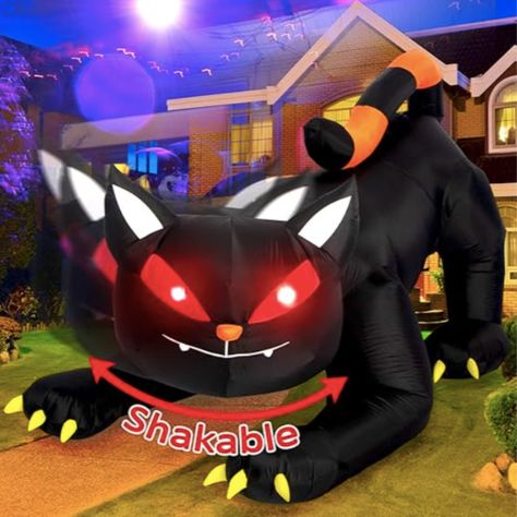 A must have halloween decoration for your front yard. Halloween decorations outdoor inflatable has built-in LED light. You can see an inflatable black cat outdoor shaking its head in your yard from a distance. Neighbors and children will exclaim about this unique decoration. In addition to Halloween, it can also be used as a decoration for other festivals. Disclosure; entitled to commission Halloween Blow Ups, Halloween Decorations Outdoor, Halloween Contacts, Outdoor Inflatables, Halloween Garden, Inflatable Decorations, Halloween Inflatables, Decoration Halloween, Outdoor Holidays