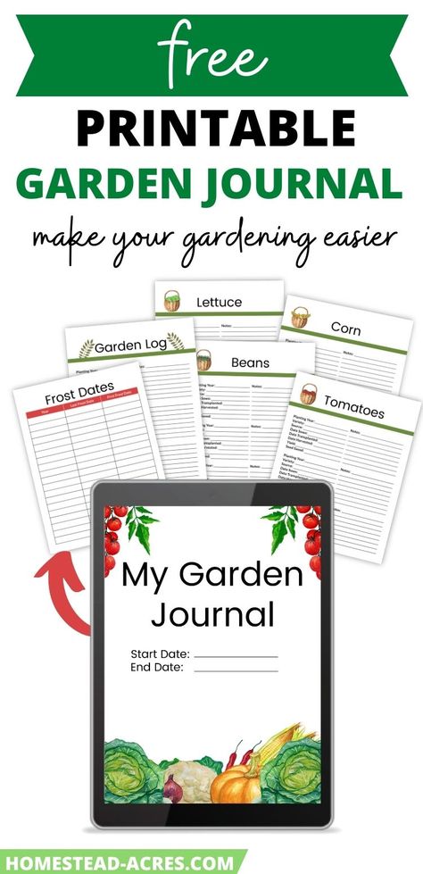 Free printable vegetable garden journal to help you keep track of what you have planted and harvested in your garden. Plus tracking first and last frost dates, seeds saved, and what vegetable varieties grow best in your backyard garden. I use these forms daily to help keep track of our homestead garden. Canning Journal Printable, Vegetable Garden Journal, Gardening Journal Printables, Garden Journal Template, Garden Printables, Gardening Printables, Free Garden Planner, Journal Printables Free, Companion Gardening