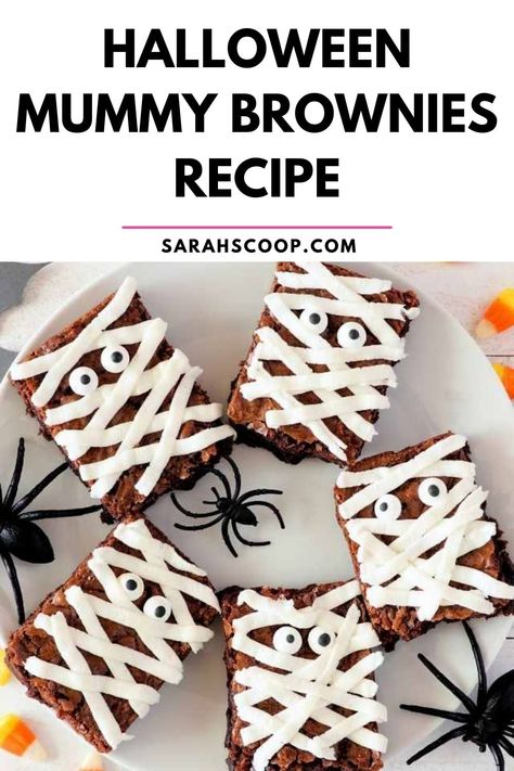 Halloween Mummy Brownies Recipe Brownie Mummies, Mummy Brownies, Halloween Apps, Halloween Brownies, Piping Frosting, Brownie Pan, Halloween Mummy, Brownies Recipe, Fudgy Brownies