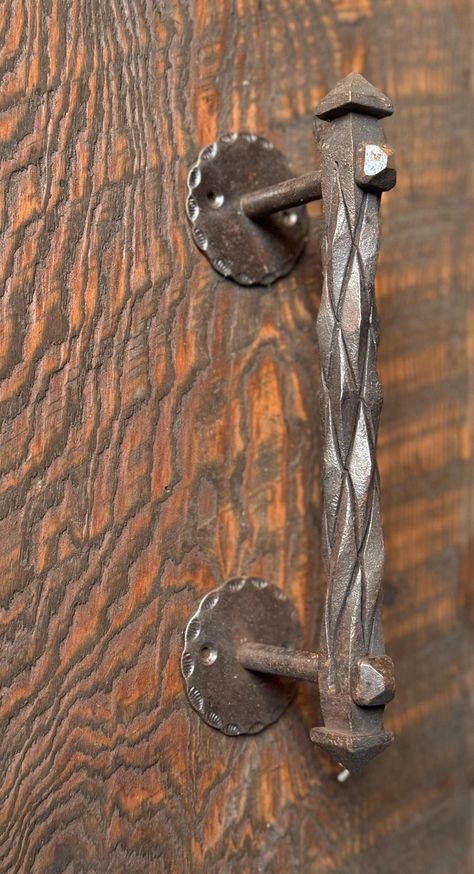 Rustic Cabinet Hardware, Blacksmith Ideas, Blacksmithing Ideas, Rustic Cabinet, Iron Cabinet, Dog Window, Iron Straps, Hitching Post, Handrail Brackets