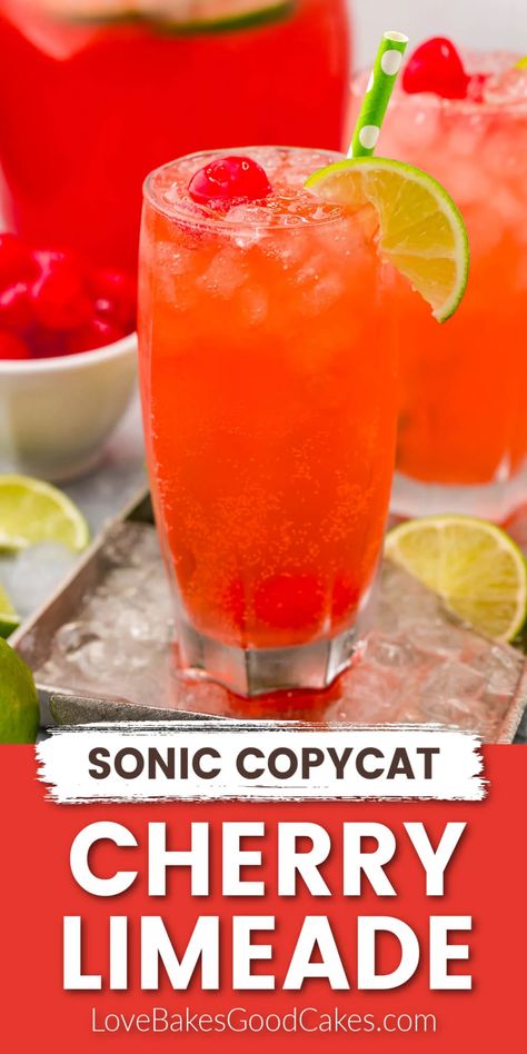 Sonic Cherry Limeade Recipe Copycat, Refresher Drinks, Cherry Limeade Recipe, Limeade Drinks, Sonic Cherry Limeade, Sonic Drinks, Limeade Recipe, Maraschino Cherries, Dads Birthday