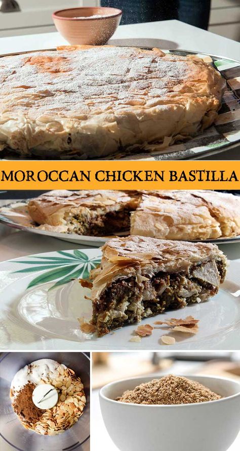 Moroccan Pie, Chicken Bastilla, Chicken Hand Pies, Phyllo Pie, East Recipes, 90s Playlist, Pear Almond, Pear And Almond Cake, Moroccan Kitchen