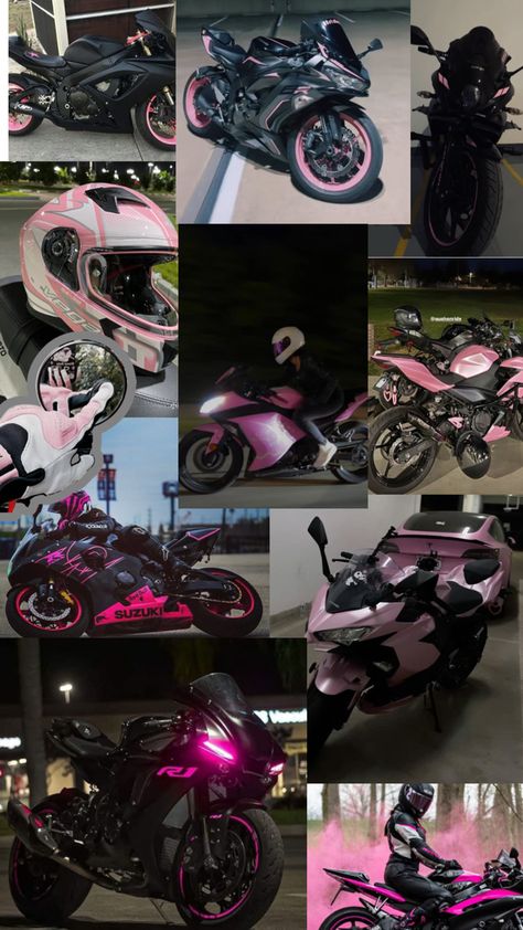 Pink Motorcycle Wallpaper, Pink Yamaha R6, Pink Kawasaki Ninja 400, Pink Motorcycle Aesthetic, Black And Pink Motorcycle, Girly Motorcycle, Pink Motorbike, Luxury Motorcycles, Motor Wallpaper