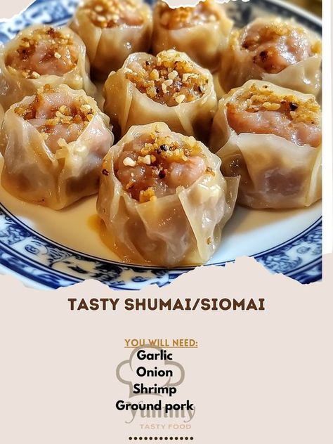 Shumai Recipe, Wonton Wrappers, Chopped Garlic, Ground Pork, Sesame Oil, Dim Sum, Yummy Recipes, Soy Sauce, Garlic