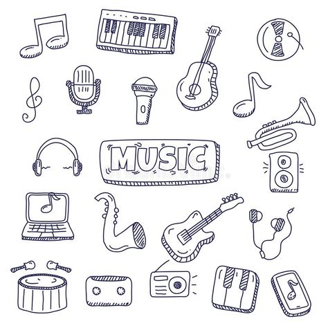 Musical Elements Posters, Doodles Related To Music, Music Room Drawing, How To Draw Music, Drawing About Music, Music Doodles Simple, Singer Doodle, Concert Doodle, Music Doodles Aesthetic