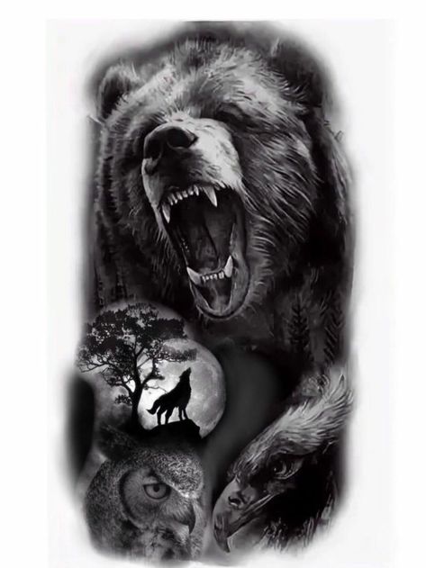 Bear Tattoos Sleeve, Bear Tattoos For Men Leg, Bear Tattoos For Men, Wild Animals Art, Grizzly Bear Tattoos, Stammestattoo Designs, Native American Drawing, Viking Tattoo Sleeve, Bear Tattoo Designs