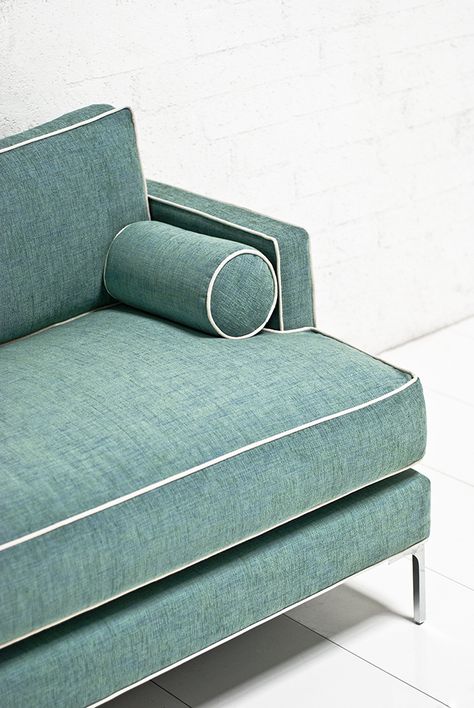 aqua with white piping - Room Service LA Green Couch, Blue Couches, Modern Sofas, Modern Furniture Stores, Blue Sofa, White Sofas, Sofa Upholstery, Furniture Details, Fashion Designs