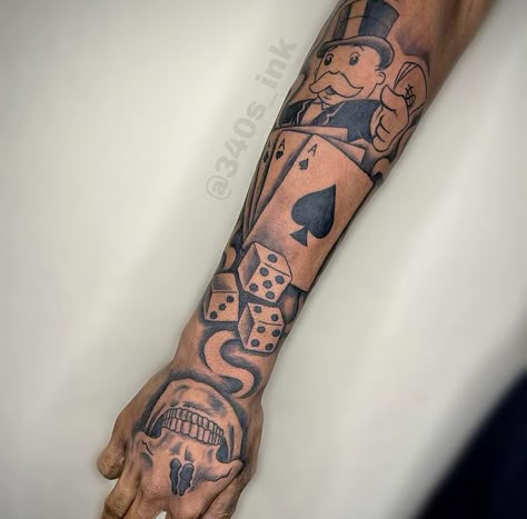 Lifes A Gamble Tattoo, Arm Tattoos Lettering, Arm Tattoos Black, Arm Tattoos For Guys Forearm, Half Sleeve Tattoo Stencils, Sleeve Tattoos For Guys, Black Men Tattoos, Best Neck Tattoos, Half Sleeve Tattoos Forearm