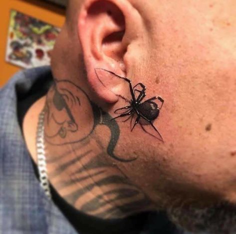 Spider Tattoo For Men, Jesse Garcia, 3d Spider Tattoo, Black Widow Tattoo, Monster Tattoo, Insect Tattoo, City Tattoo, Cartoon Character Tattoos, Spider Tattoo