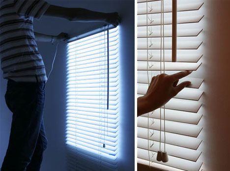 Fake blinds with LED lights that increase in intensity when you turn the wand.  For people with not enough light or windows in their homes. Fake Window Light, Faux Blinds, Led Window, Happy Light, Fake Window, Faux Walls, Seasonal Affective, Happy Lights, Faux Window