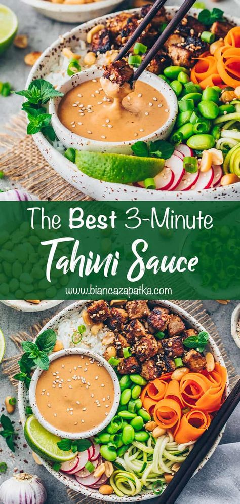 Falafel Bowls, Tahini Salad Dressing, Tahini Sauce Recipe, Tahini Dressing Recipe, Healthy Bowl, Tahini Recipe, Vegan Dressing, Vegan Sauces, Greek Dishes